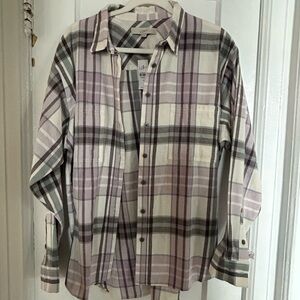 LOFT Woman's Plaid Shirt - Purple and Gray